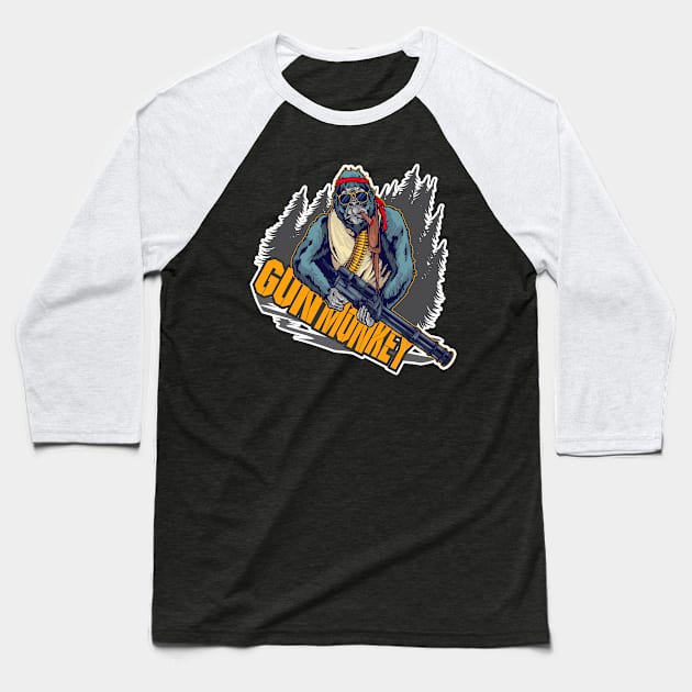 Gun Monkey First Blood Baseball T-Shirt by Wooly Bear Designs